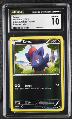 CGC 10 GEM MINT Zorua 2011 Black & White 70/114 Reverse Holo Pokemon Card - Image 1
