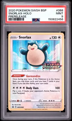 2020 POKEMON SWSH BLACK STAR PROMO PRERELEASE #068 SNORLAX-HOLO PSA 9 - Image 1