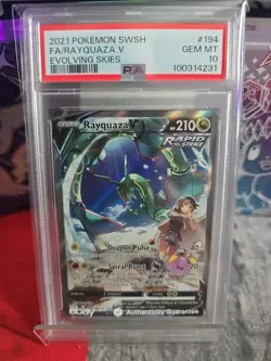 PSA 10 Gem Mint Pokemon Rayquaza V Alt Art Evolving Skies 194/203 - Image 1