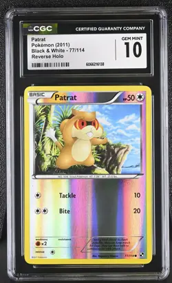CGC 10 GEM MINT Patrat 2011 Black & White 77/114 Reverse Holo Pokemon Card - Image 1
