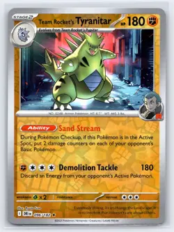 TEAM ROCKET'S TYRANITAR 096/182 RARE DESTINED RIVALS POKEMON REVERSE HOLO NM - Image 1