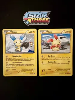 Pokemon TCG 2012 Dark Explorers Plusle 39/108 Minun 40/108 Regular English - Image 1