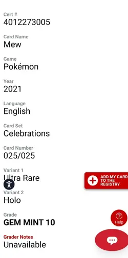 POKEMON CGC 10 - MEW SECRET RARE HOLO 025/025 CELEBRATIONS 2021 ENGLISH - Image 4