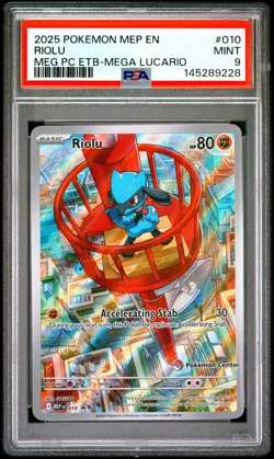 2025 POKEMON MEGA EVOLUTION POKEMON CENTER ETB PROMO #010 RIOLU PSA 9 - Image 1