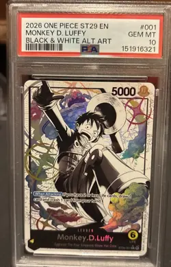 2026 One Piece ST29 EN Black & White Alt Art #001 Monkey D. Luffy PSA 10 - Image 1