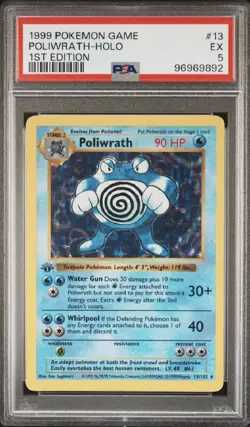 1999 Pokemon Base Set Poliwrath #13 1st Edition Holo PSA 5 - Image 1