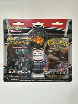Pokemon Rebel Clash Dual Booster Blister Pack Charizard Pin - New/Factory Sealed 820650808142 - Image 1