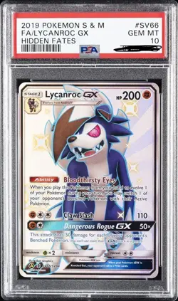2019 POKEMON SUN & MOON HIDDEN FATES #SV66 FULL ART/LYCANROC GX PSA 10 - Image 1