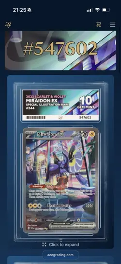 Miraidon Ex Special Illustration Rare Pokemon Card 244/198 Graded ACE 10 - Image 3