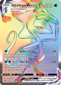 Inteleon VMAX (Secret) Holo Secret Rare SWSH02: Rebel Clash 195/192 NM - Image 1