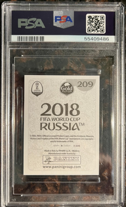 2018 Panini World Cup #209 Kylian Mbappe Gold RC Rookie PSA 9 MINT Sticker Card - Image 2