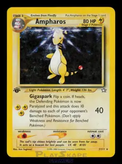 Pokemon Card Ampharos 1/111 Neo Genesis 1st Edition Holo Rare MP 2000 - Image 1