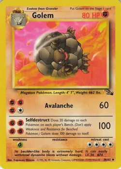 Golem 36/62 Uncommon Fossil Pokemon Unlimited Lightly Played - Image 1