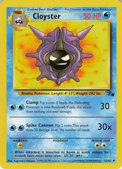 Cloyster 32/62 Uncommon Fossil Pokemon Unlimited Lightly Played - Image 1