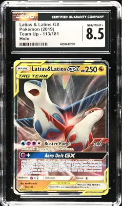 CGC 8.5 NM MINT + Latias & Latios GX 113/181 Team Up Holo Ultra Rare Pokemon - Image 1