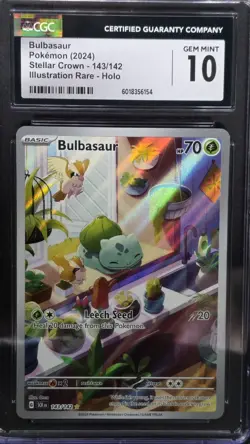 CGC 10 Gem Mint Bulbasaur 143/142 Illustration Rare Holo Stellar Crown Pokemon - Image 1