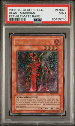 2005 YUGIOH 1ST ED FET-EN020 BLAST MAGICIAN ULTIMATE RARE PSA 9 MINT #80455740 - Image 1
