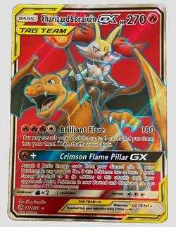 Charizard & Braixen GX TAG TEAM Full Art Holo SM Cosmic Eclipse 212/236 2019 EN - Image 1