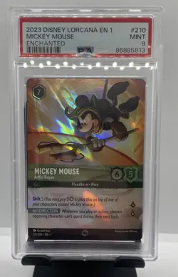 Disney Lorcana 2023 EN-1 Mickey Mouse #210 Artful Rogue Enchanted Card PSA 9 - Image 1