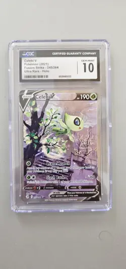 Pokemon TCG Celebi v 245/264 Fusion Strike Alternate Art Rare Holo Card PSA 10 - Image 1