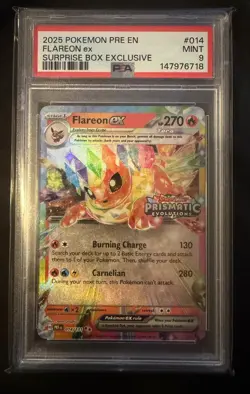 PSA 9 Pokemon Card Flareon 014/131 Stamped (Prismatic Evolutions Surprise Box) - Image 1