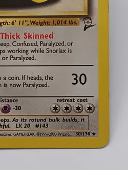 Snorlax 30/130 Base Set 2 Regular Rare Pokemon Card 2000 Vintage WOTC MP - Image 4