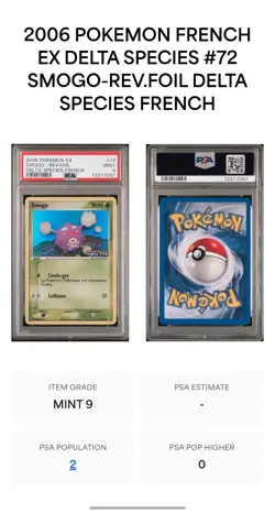 Carte Pokemon Smogo 72/113 PSA 9 Reverse POP 2 !! Stamped EX Especes Delta FRA - Image 3