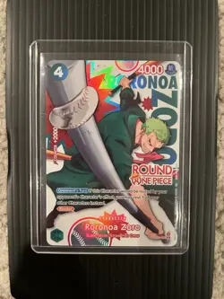 One Piece x Round 1 ENGLISH Promo Card Roronoa Zoro PRB02-006 - Image 1