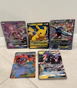 Lot Of 5 Jumbo Holo Pokemon Cards, EX, GX, And Mega Mewtwo Pikachu - Image 1