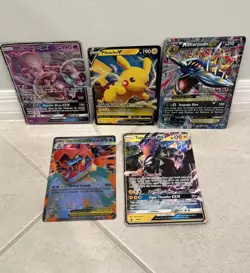 Lot Of 5 Jumbo Holo Pokemon Cards, EX, GX, And Mega Mewtwo Pikachu - Image 2