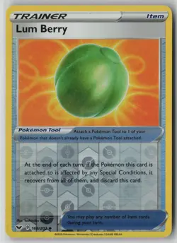 Lum Berry 168/202 Pokemon TCG Card Sword & Shield Reverse Holo (Near Mint) NM 1 - Image 1