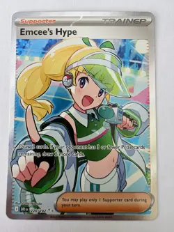 Pokemon TCG Emcees Hype 220/182 S&V Destined Rivals Full Art Trainer English - Image 1