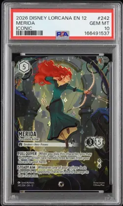 2026 DISNEY LORCANA EN 12-WILDS UNKNOWN ICONIC MERIDA - FORMIDABLE ARCHER PSA 10 - Image 1
