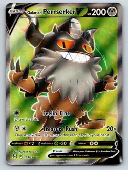 Galarian Perrserker V 183/196 Ultra Rare Lost Origin Pokemon Holo Near Mint - Image 1