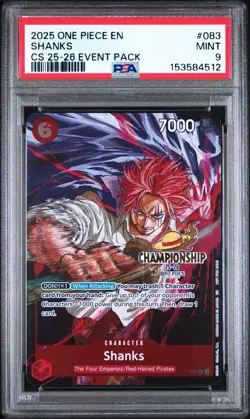 One Piece CS Event Pack Shanks P-083 Championship 25-26 Stamped Promo Card PSA 9 - Image 1