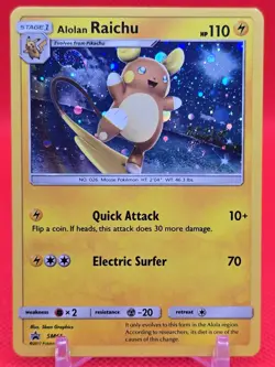 🌀Double Swirl Alolan Raichu Cosmos Holo Sun Moon Pokemon Card SM65 - Image 1