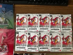 One Piece Card Game x Round1 Promo Packs - English - 10 Sealed Packs - In Hand - Image 1