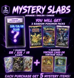 1 mystery graded card + 3 mystery pokemon packs + 1 top loaded card - Image 1