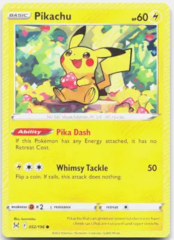 Pikachu 052/196 Common Lost Origin Pokemon Near Mint - Image 1