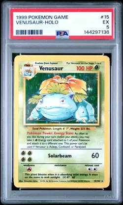 1999 Pokemon Unlimited 15 Venusaur Holo PSA 5 144297136 - Image 1