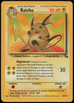 Raichu 29/62 LP Fossil Rare Unlimited Pokemon - Image 1
