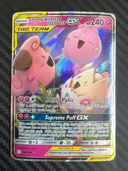 Pokemon TCG Togepi & Cleffa & Igglybuff GX 143/236 Sm-Cosmic Eclipse Holo DMG - Image 1