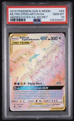 Pokemon Moltres Zapados Articuno GX 69/68 Hidden Fates Secret Rare PSA 10 - Image 1