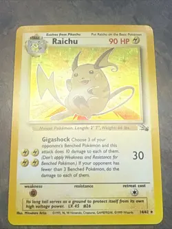 Pokemon TCG Raichu Fossil Holo Rare Card 14/62 Vintage 1999 - Image 1
