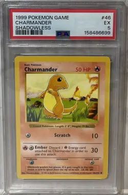 1999 POKEMON GAME #46 CHARMANDER SHADOWLESS PSA EX 5 - Image 1