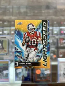 2025 Topps Chrome Cosmic DRAKE MAYE Light Speed GOLD /50 Patriots - Image 1