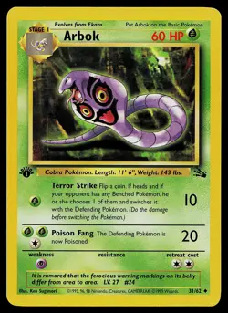 Pokemon Card - Arbok Fossil 31/62 Uncommon 1st Edition - Image 1