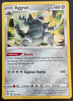 Pokemon Card Aggron Darkness Ablaze Holo Rare 123/189 NM - Image 1