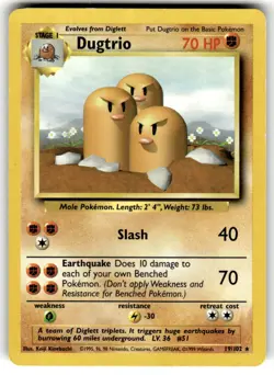 Dugtrio 19/102 Rare Base Set Unlimited Pokemon Lightly Played - Image 1