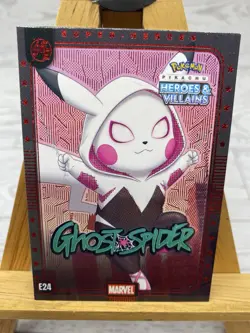 Pikachu as Ghost Spider Rare Box Hit Holo Heroes & Villains non Pokemon Fan Art - Image 2